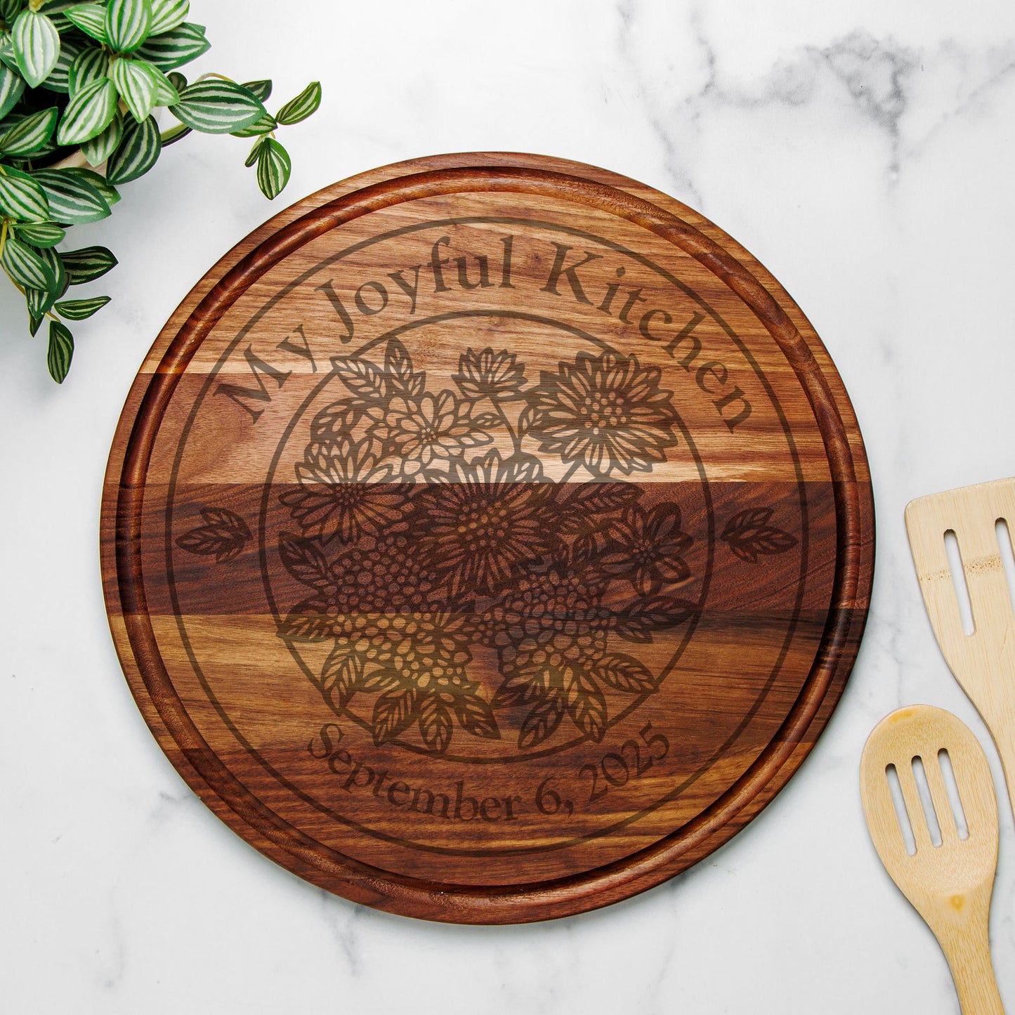 Floral Garden Serving Board with Groove
