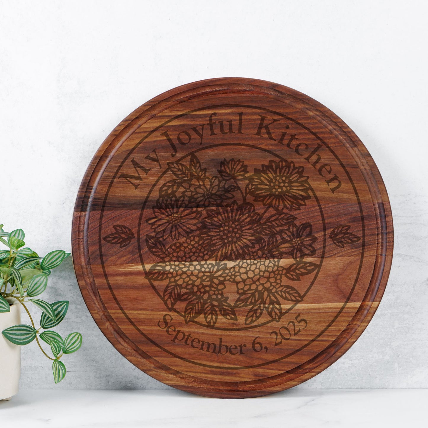 Floral Garden Serving Board with Groove
