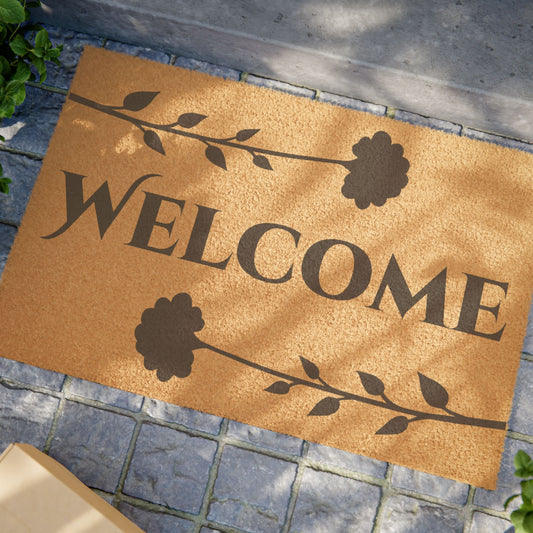 Floral Pair Personalized Coir Doormat