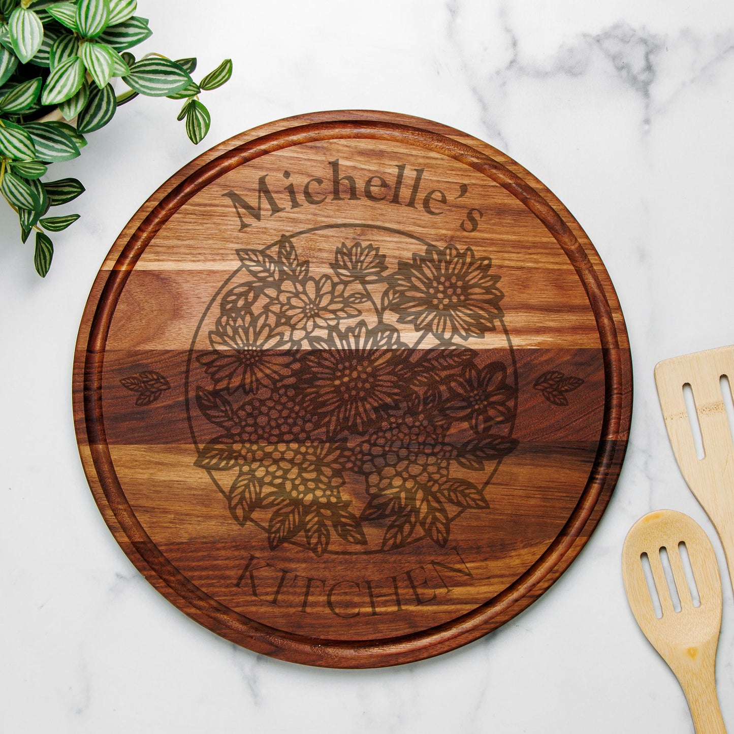 Floral Garden Serving Board with Groove*