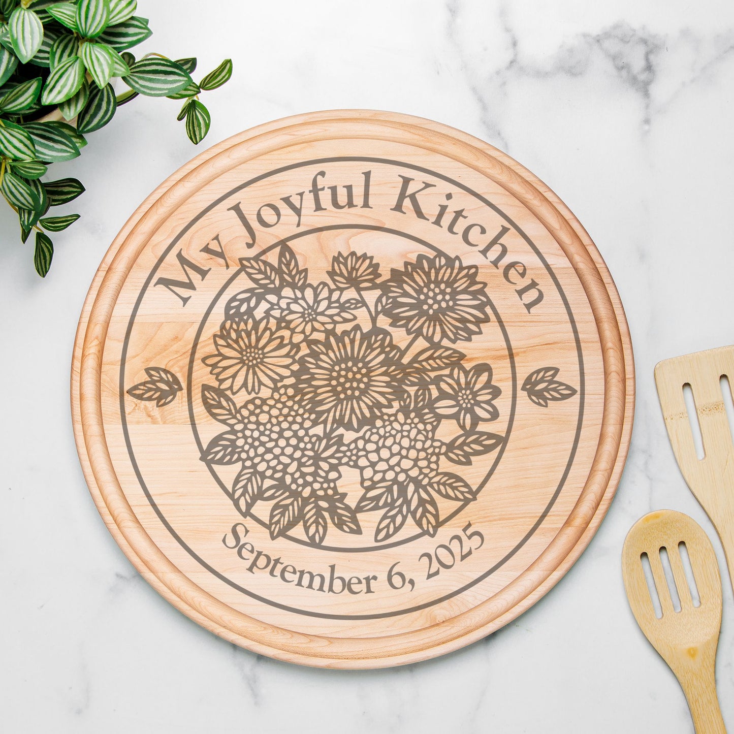 Floral Garden Serving Board with Groove