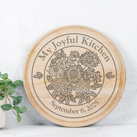 Floral Garden Serving Board with Groove