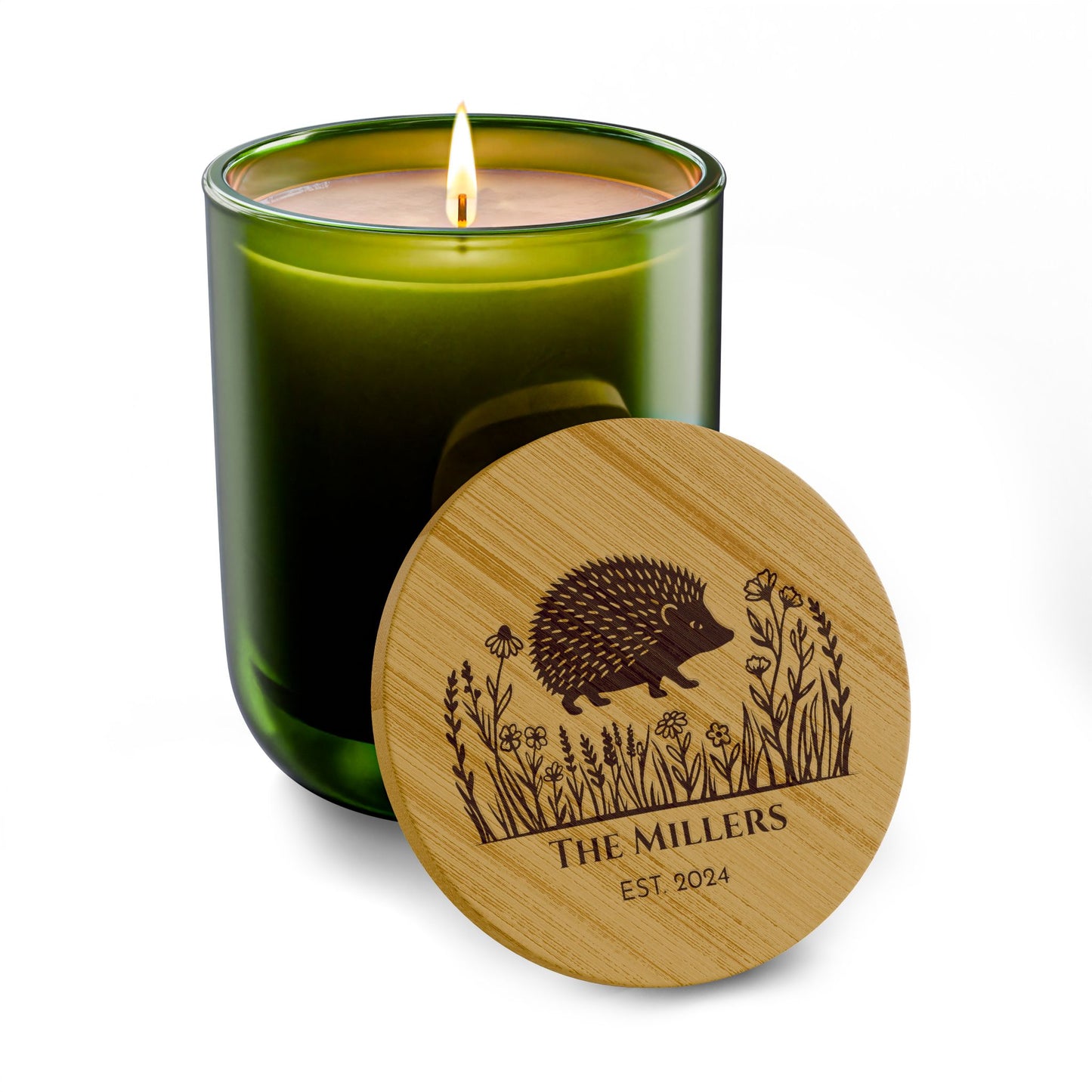 Hedgehog and Prairie Flowers Personalized Scented Soy Candle