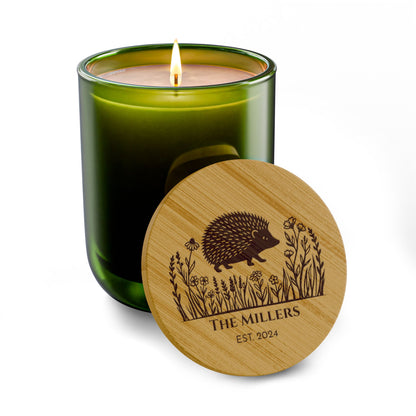 Hedgehog and Prairie Flowers Personalized Scented Soy Candle