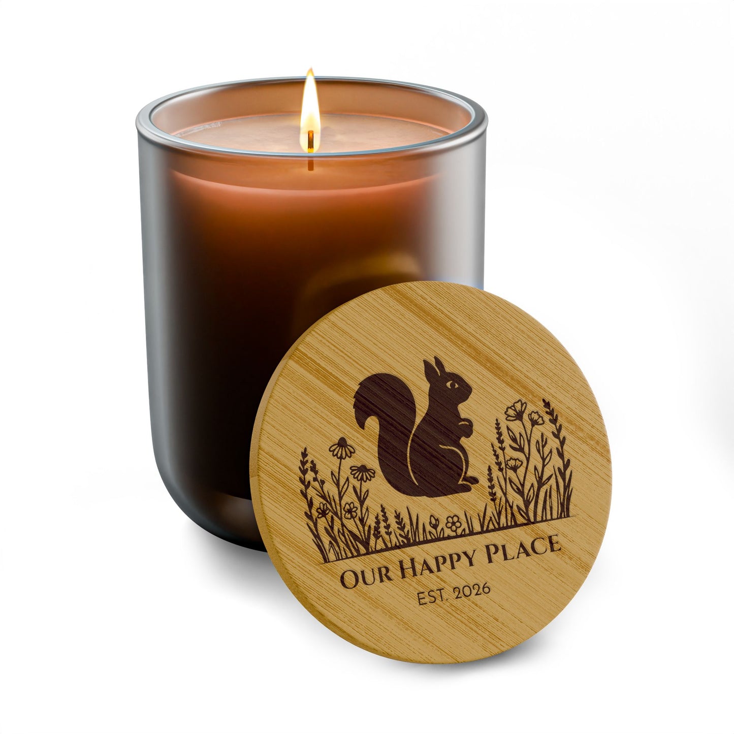 Squirrel and Prairie Flowers Personalized Scented Soy Candle
