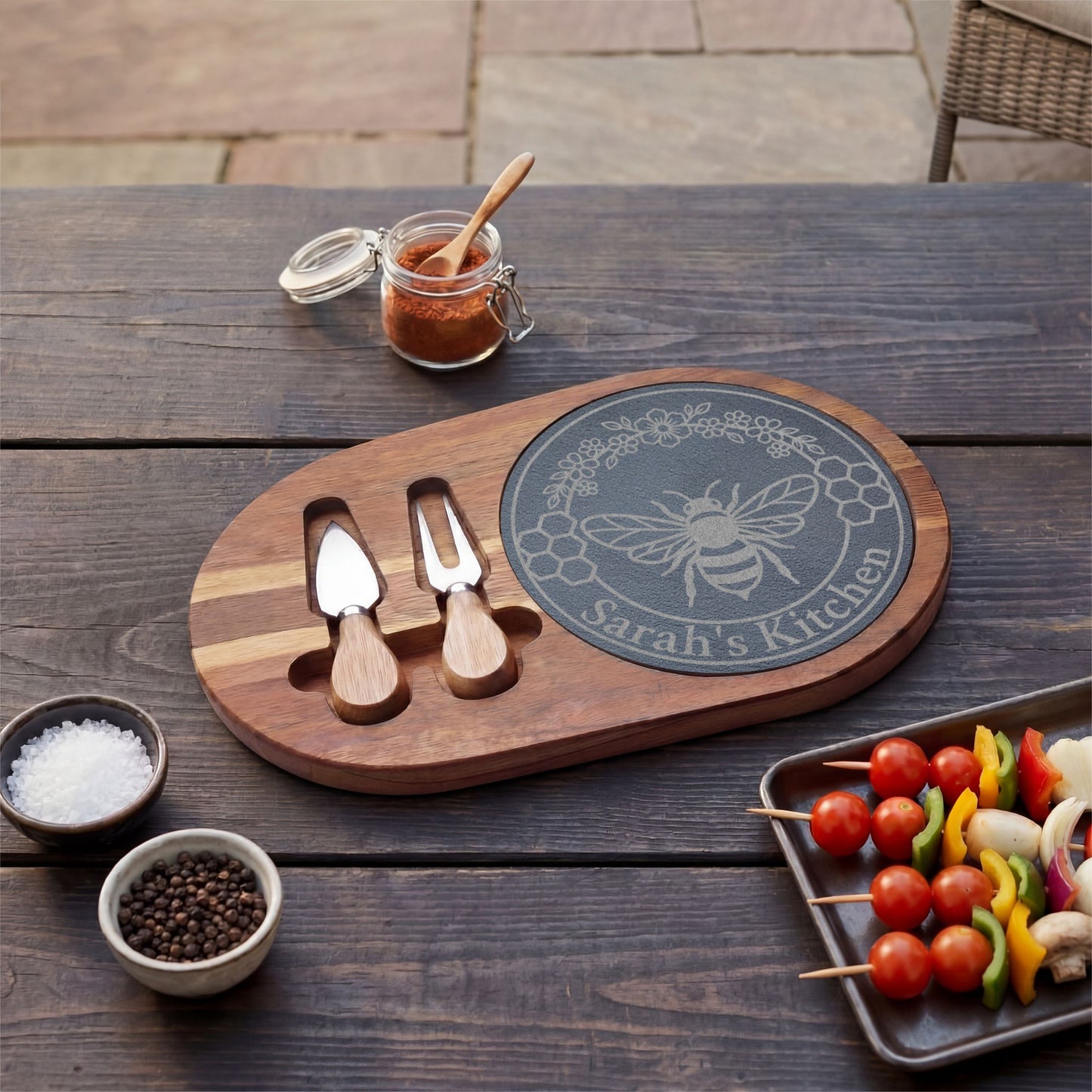 Bee & Flowers Personalized Slate Charcuterie Board