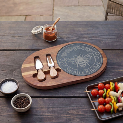 Bee & Flowers Personalized Slate Charcuterie Board