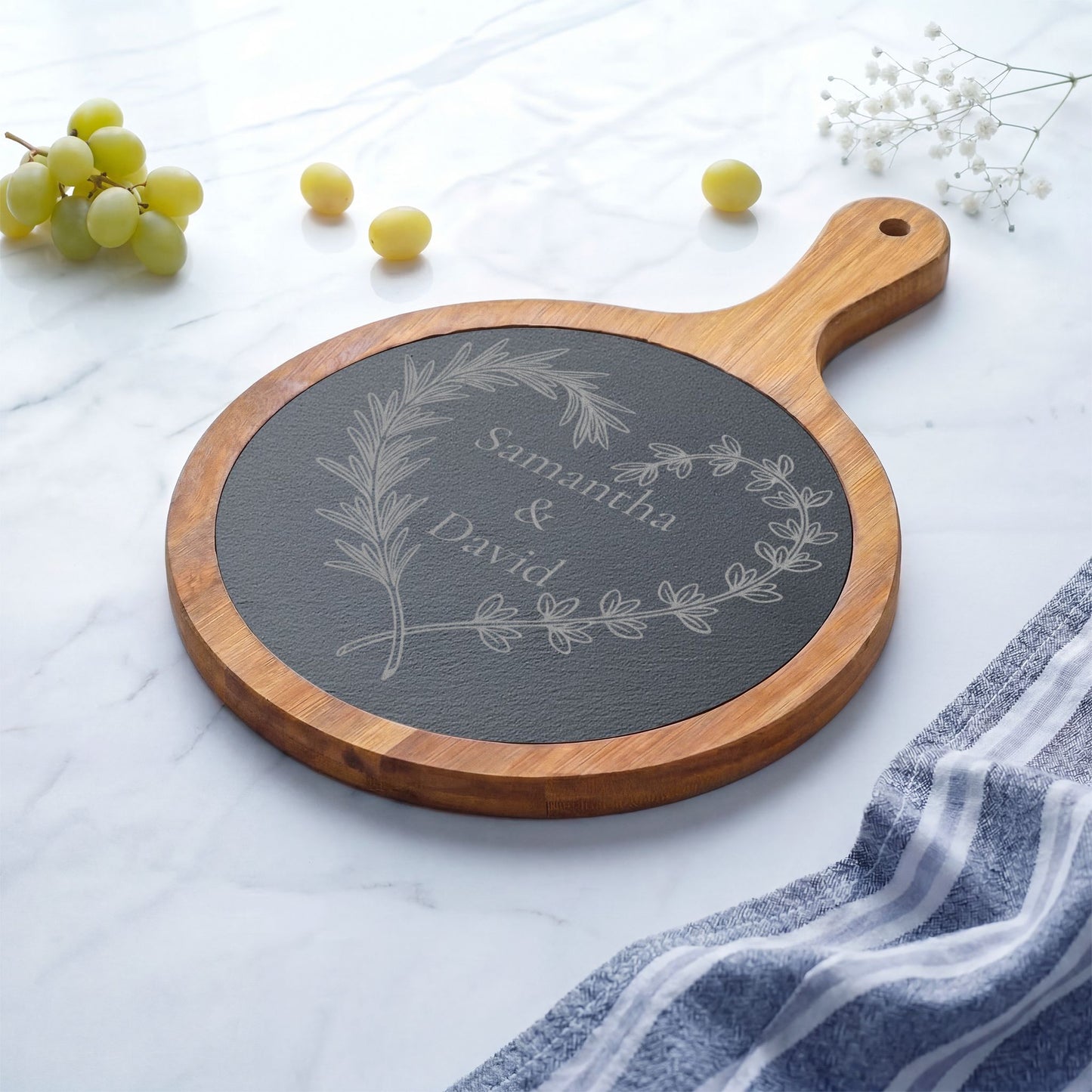 Herbal Heart Personalized Slate Charcuterie Board