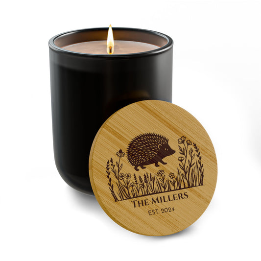 Hedgehog and Prairie Flowers Personalized Scented Soy Candle