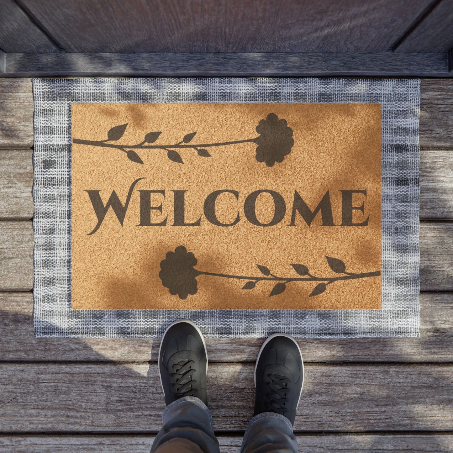 Floral Pair Personalized Coir Doormat