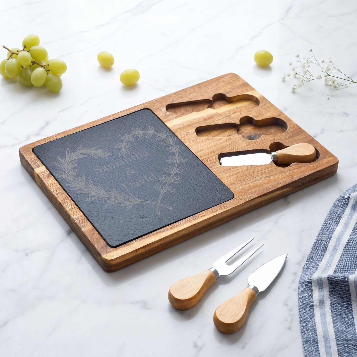 Herbal Heart Personalized Slate Charcuterie Board