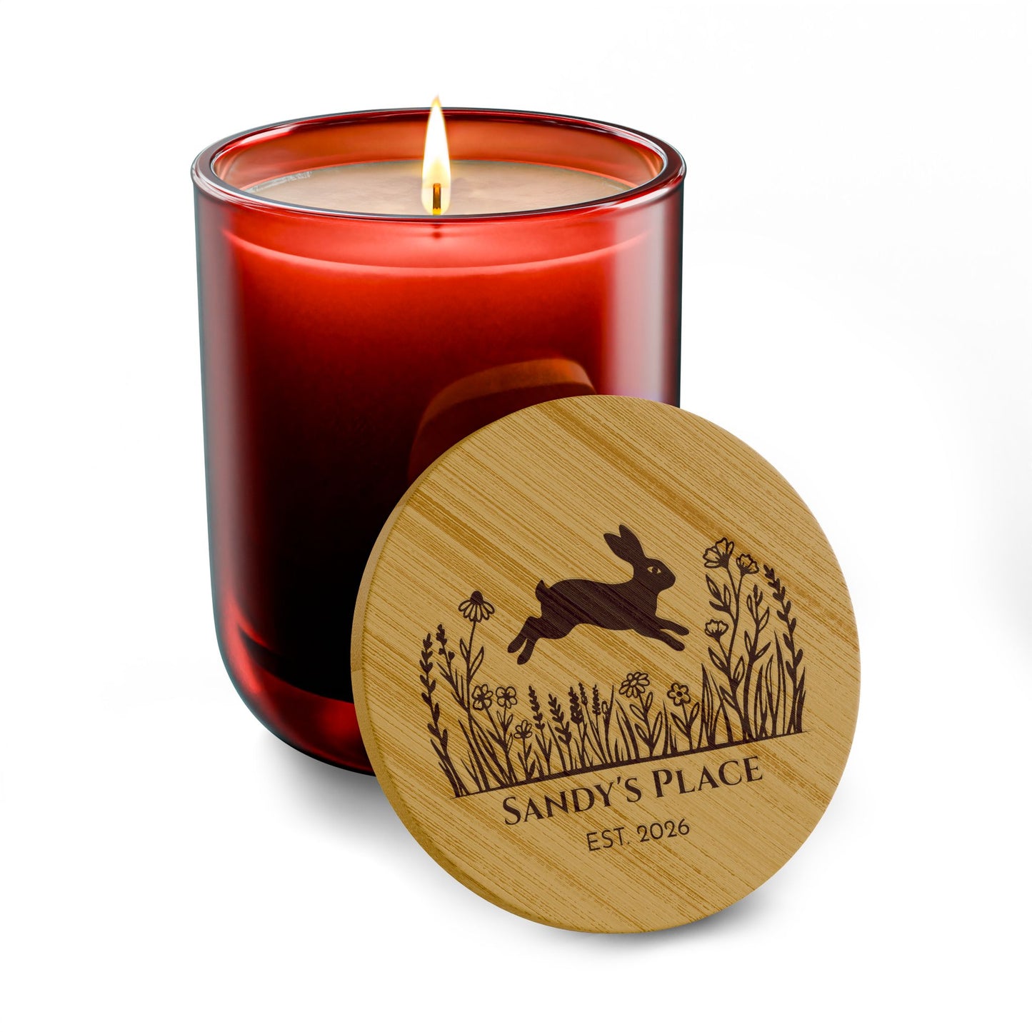 Rabbit and Prairie Flowers Personalized Scented Soy Candle