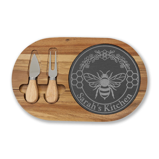 Bee & Flowers Personalized Slate Charcuterie Board