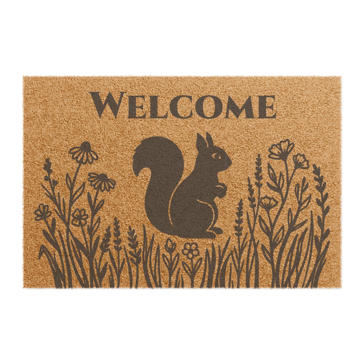 Squirrel and Wildflowers Welcome Mat