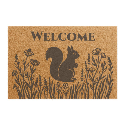Squirrel and Wildflowers Welcome Mat