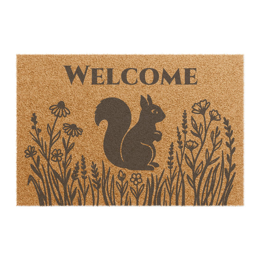 Squirrel and Prairie Flowers Personalized  Coir Doormat
