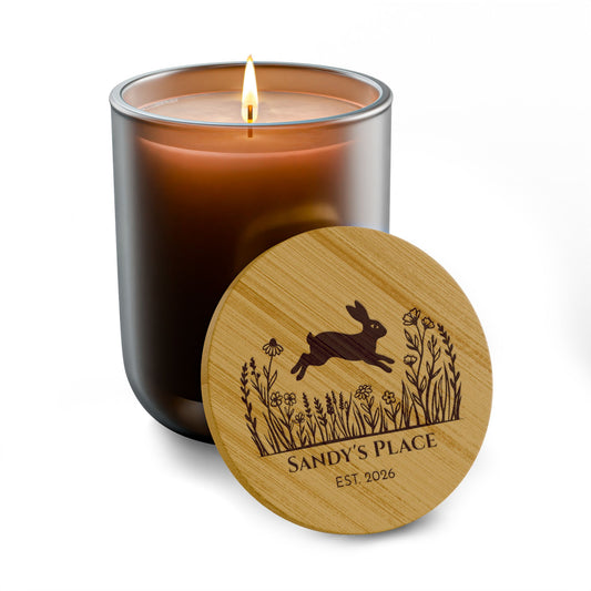 Rabbit and Prairie Flowers Personalized Scented Soy Candle