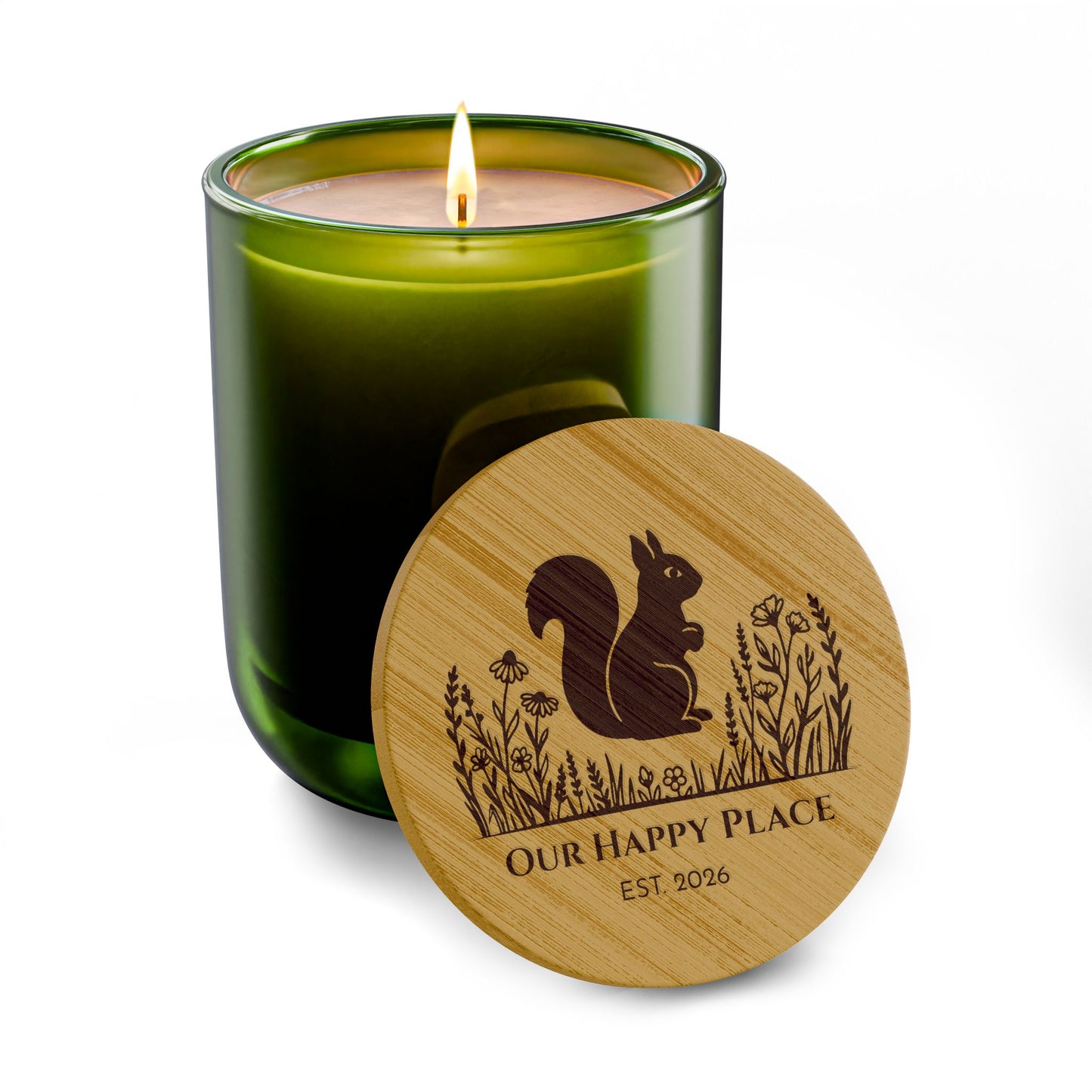 Squirrel and Prairie Flowers Personalized Scented Soy Candle
