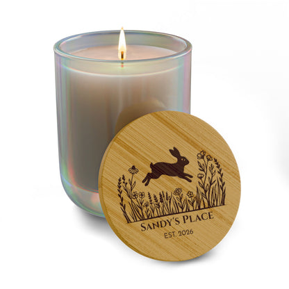 Rabbit and Prairie Flowers Personalized Scented Soy Candle