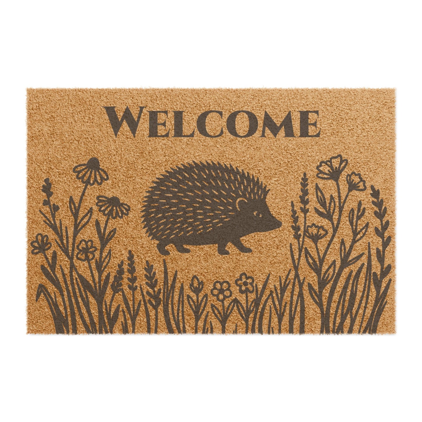 Hedgehog and Wildflowers Personalized Coir Doormat