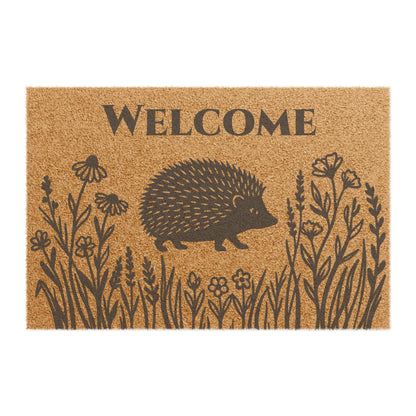Hedgehog and Wildflowers Personalized Coir Doormat