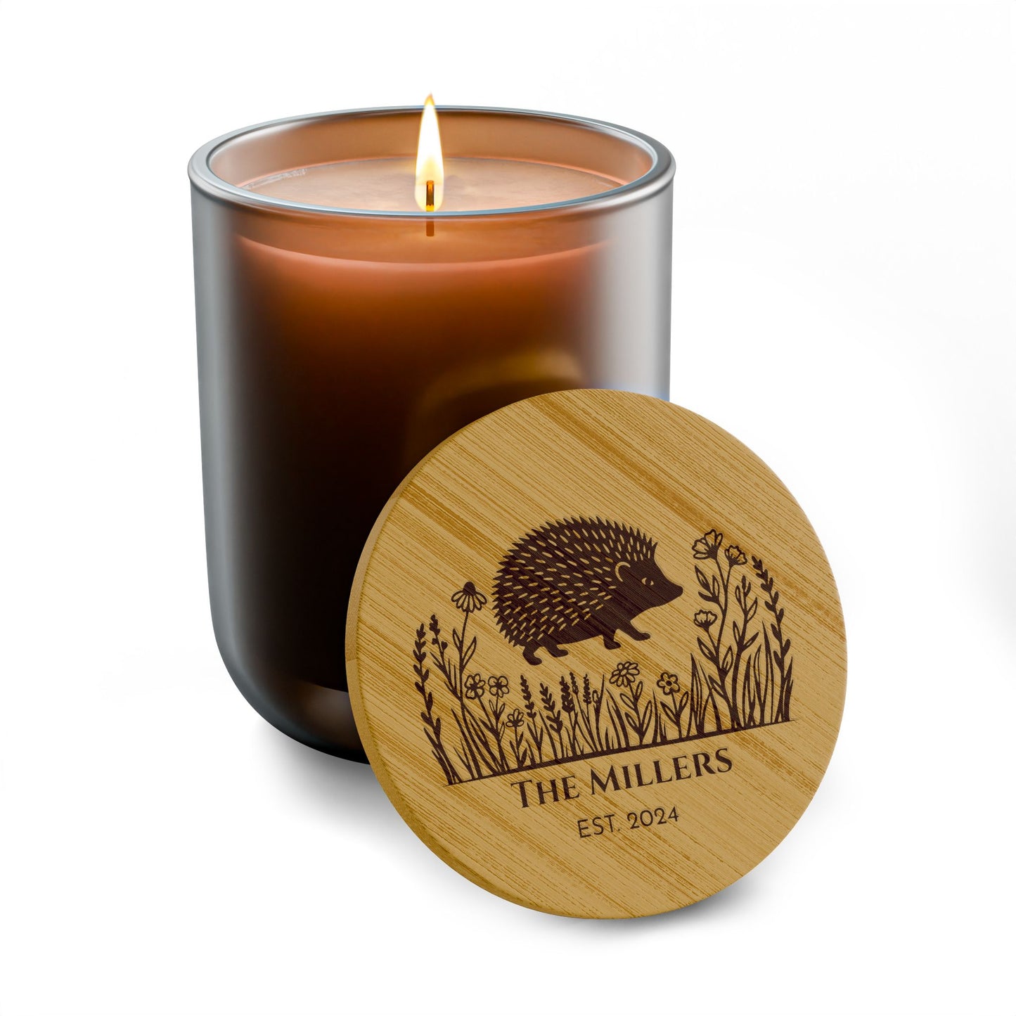 Hedgehog and Prairie Flowers Personalized Scented Soy Candle