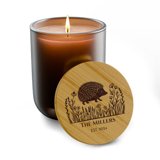 Hedgehog and Prairie Flowers Personalized Scented Soy Candle