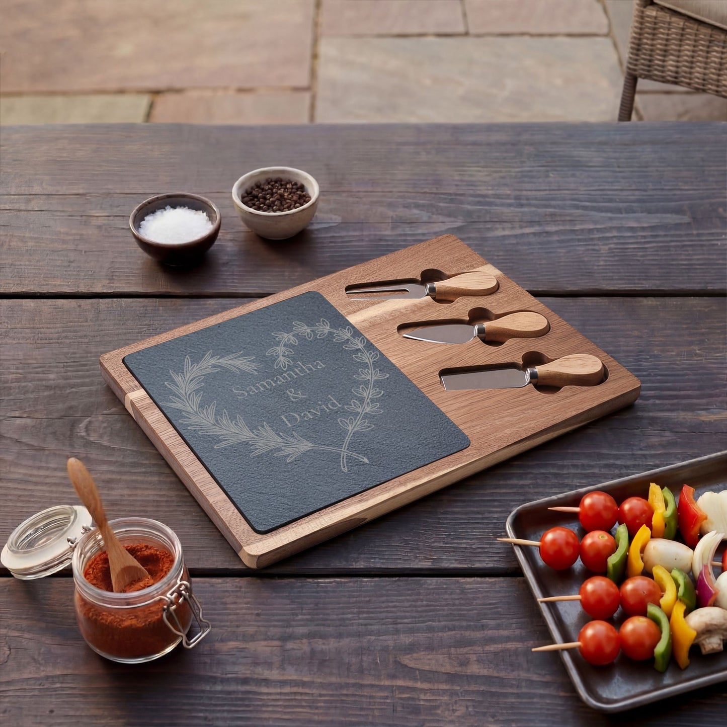 Herbal Heart Personalized Slate Charcuterie Board