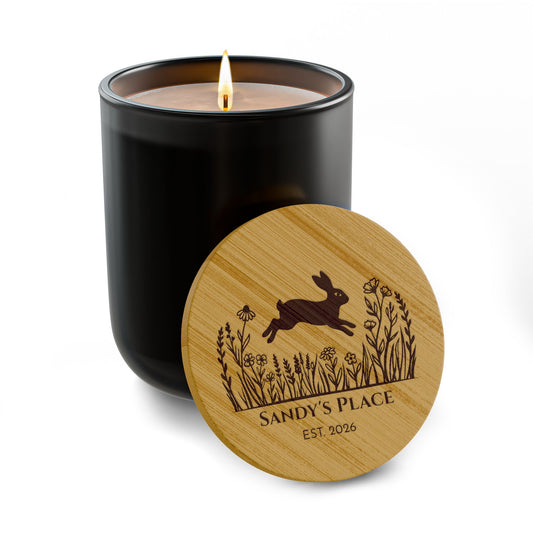 Rabbit and Prairie Flowers Personalized Scented Soy Candle