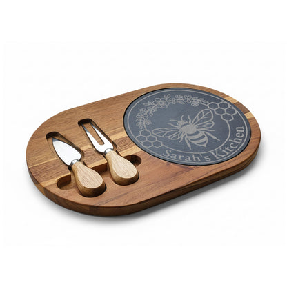 Bee & Flowers Personalized Slate Charcuterie Board
