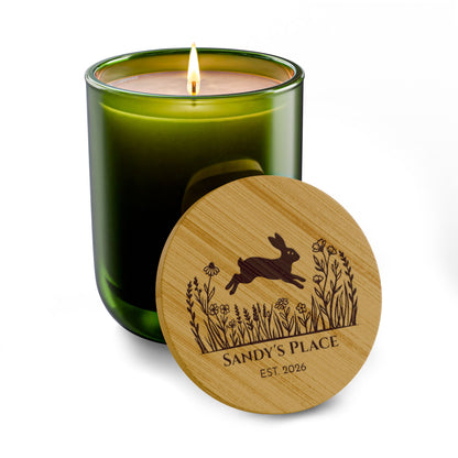 Rabbit and Prairie Flowers Personalized Scented Soy Candle