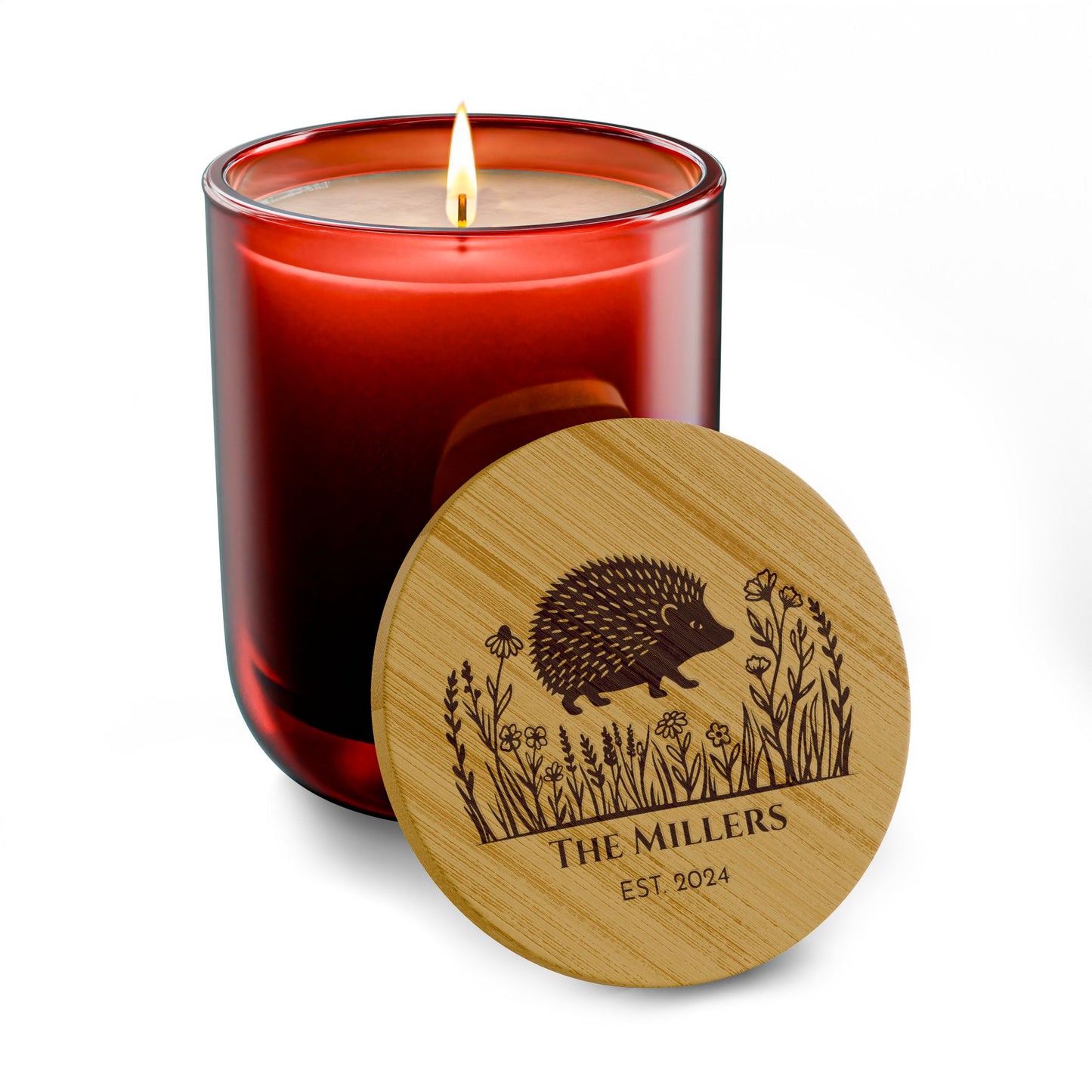 Hedgehog and Prairie Flowers Personalized Scented Soy Candle