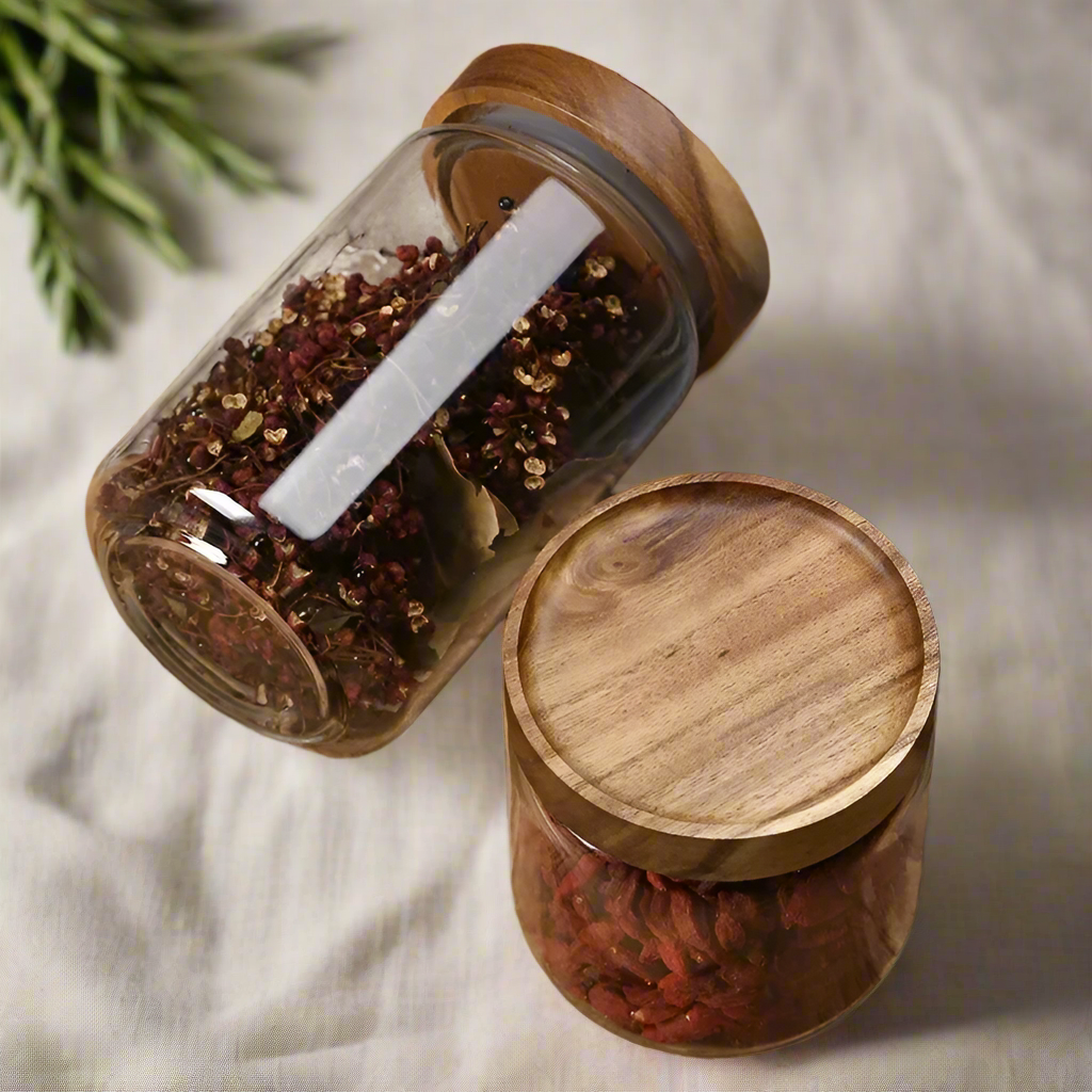 Glass Kitchen Storage Jars with Wood Lids