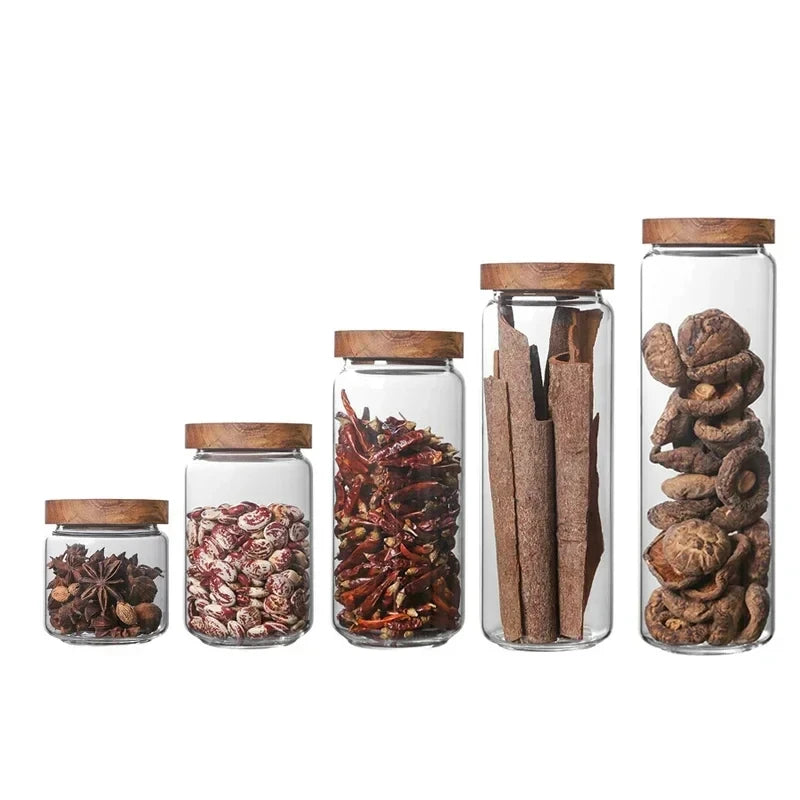 Glass Kitchen Storage Jars with Wood Lids